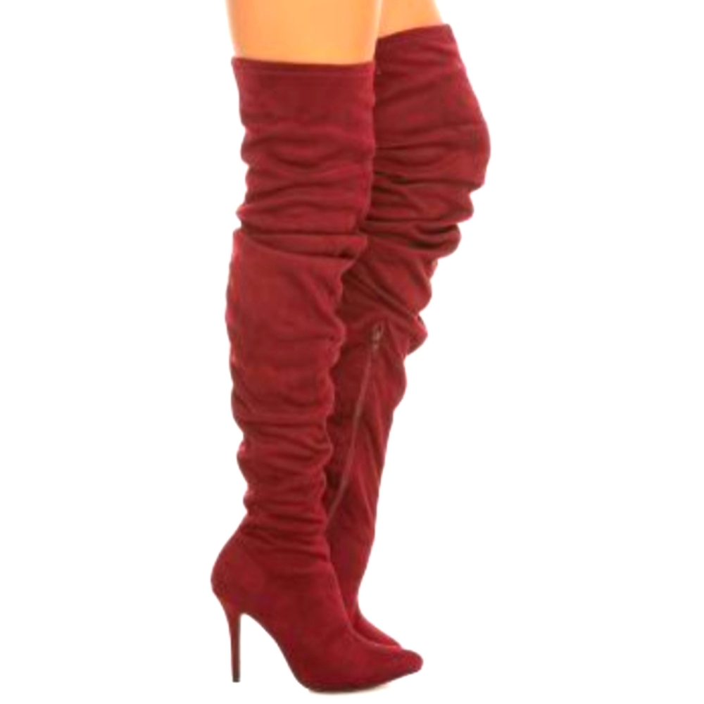 Monet 23V Rouched Thigh High Faux Suede Boot Heel